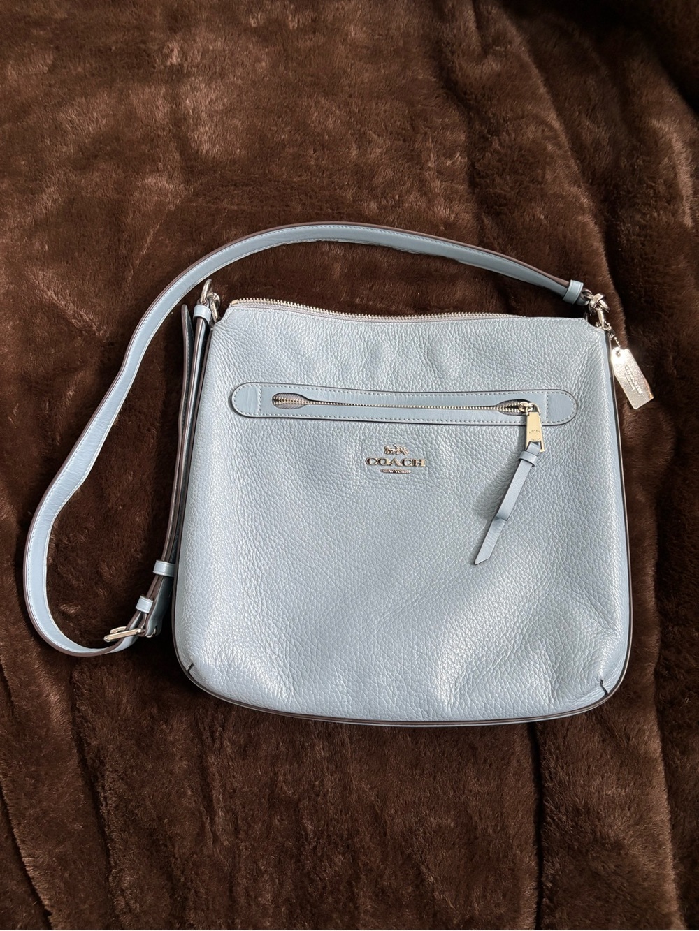 Coach Light Blue Pebbled Leather Crossbody Bag